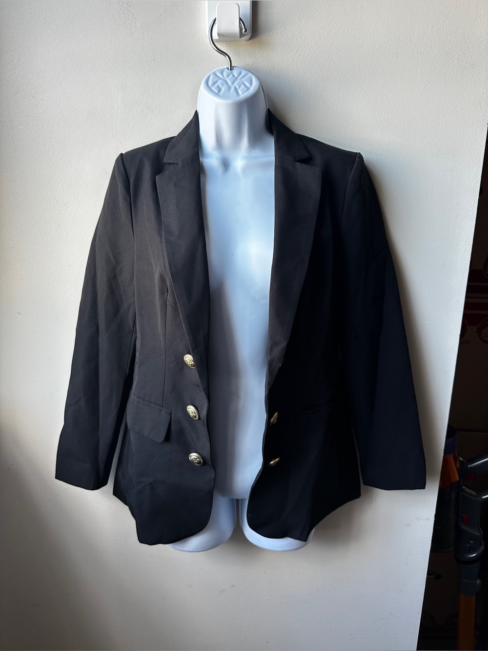 Cicy Bell Tailored Black Double Breasted Blazer diy Gold Lion Buttons Women’s